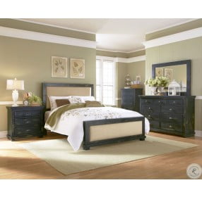 Willow Distressed Black Upholstered Panel Bedroom Set