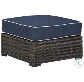 Grasson Lane Brown And Blue Outdoor Ottoman With Cushion