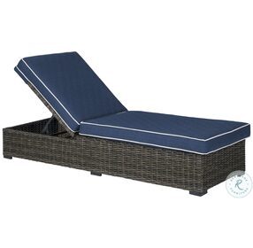 Grasson Lane Brown And Blue Outdoor Chaise Lounger With Cushion