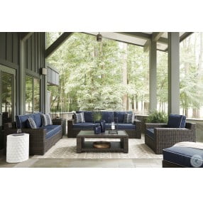 Grasson Lane Brown and Blue Outdoor Living Room Set with Cushion