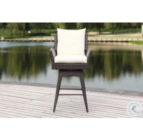 Hayes Brown And Beige Outdoor Wicker Swivel Armed Counter Height Stool
