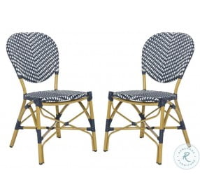Lisbeth Navy and White French Outdoor Bistro Side Chair Set of 2