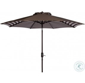 Athens Brown And White Inside Out Striped Crank Outdoor Auto Tilt Umbrella