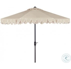 Valance Elegant Beige and White Round Outdoor Umbrella
