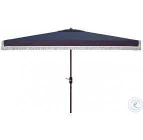 Milan Navy and White Fringe Rectangular Crank Outdoor Umbrella