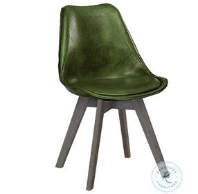 Pauline Vintage Green Leather Dining Chair Set of 2