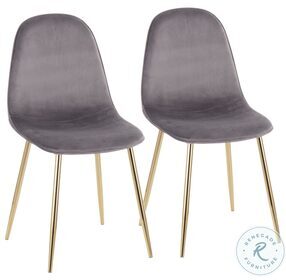 Pebble Grey Velvet And Gold Steel Chair Set of 2