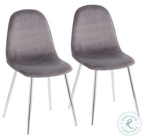 Pebble Grey Velvet And Chrome Chair Set of 2