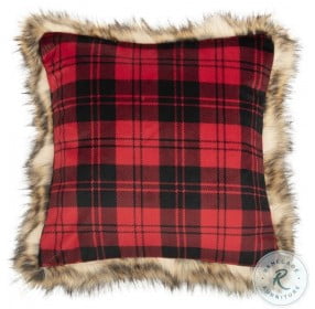 Randi Faux Fur Brown and Red Plaid Pillow