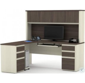Prestige White Chocolate and Antigua L-Shaped Workstation with Two Pedestals