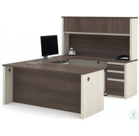 Prestige White Chocolate and Antigua U-Shaped Workstation with Two Pedestals