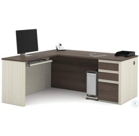Prestige White Chocolate and Antigua L-Shaped Workstation with One Pedestal