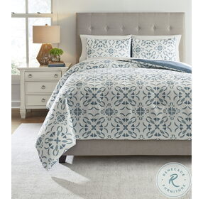 Adason Blue And White Queen Size Comforter Set