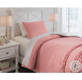 Avaleigh Pink White And Gray Twin Size Comforter Set
