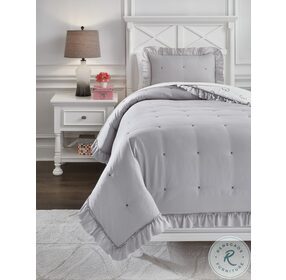 Hartlen Gray and White Twin Comforter Set