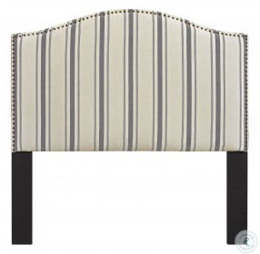 Cambridge Blue Stripe Upholstered Camelback King Panel Headboard