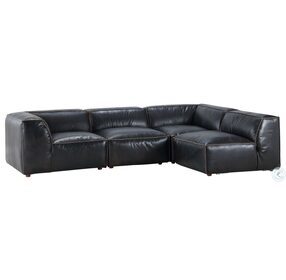 Luxe Antique Black Leather Signature Modular Sectional