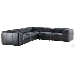 Luxe Antique Black Leather Classic L Modular Sectional
