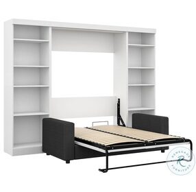 Pur White 109" Full Murphy Bed with Sofa and Shelving Units