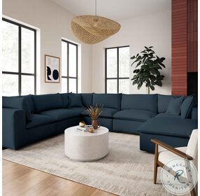 Cali Navy Performance Fabric Modular Large Chaise Sectional