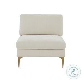 Serena Cream Velvet Armless Chair with Brass Legs