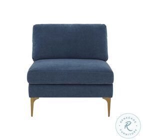 Serena Blue Velvet Armless Chair with Brass Legs