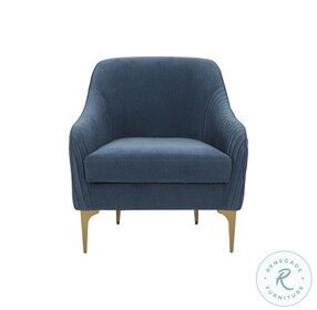 Serena Blue Velvet Accent Chair with Brass Legs