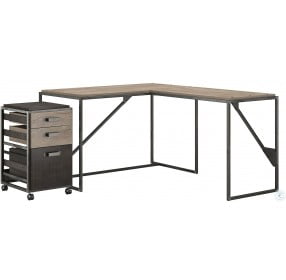 Refinery Rustic Gray 50" L Shaped Industrial Desk with 37" Return and Mobile File Cabinet