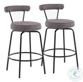 Rhonda Charcoal Fabric And Black Steel Swivel Counter Height Stool Set of 2