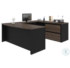Connexion Antigua And Black 71" U Shaped Executive Desk With Lateral File Cabinet