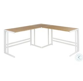 Roman White Metal And Natural Wood Office Desk L Shaped Set
