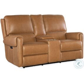 Somers Light Brown Power Reclining Loveseat with Power Headrest