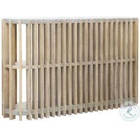 P301558 Light Natural Wood And Gray Concrete Top Wood Slat Display Console