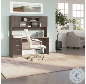 Ridgeley Medium Gray Maple 65" Home Office Set with Hutch