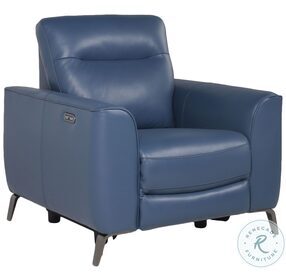 Sansa Ocean Blue Leather Power Recliner with Power Headrest And Footrest