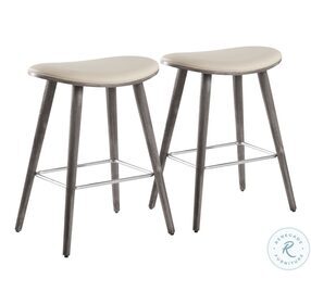 Saddle Grey Wood And Cream Faux Leather With Chrome Metal 26" Counter Height Stool Set Of 2