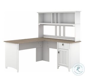 Salinas Pure White and Shiplap Gray 60" L Shaped Desk with Hutch