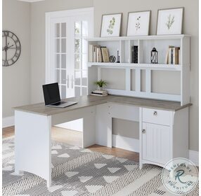 Salinas Pure White and Shiplap Gray 60" L Shaped Home Office Set with Hutch