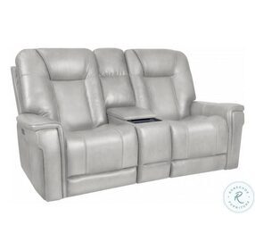 Sanibel Rainer Dove Lay Flat Power Reclining Console Loveseat with Power Headrest And Lumbar