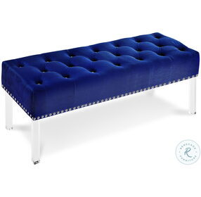 Vivian Royal Blue Velvet Bench With Crystal Buttons