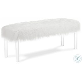 Marilyn White Upholstered White Glam Faux Fur Bench
