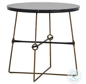 Stefan Black Marble And Textured Stain Brass Black Metal Side Table