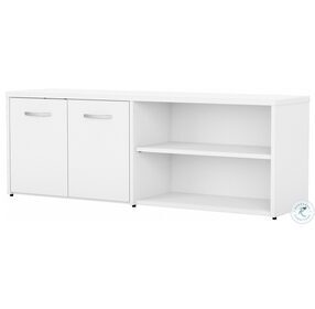 Studio C White Low Storage Cabinet with Doors and Shelves