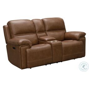 Sedrick Spence Caramel Power Reclining Console Loveseat with Power Headrests