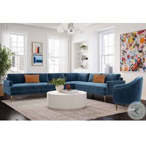Serena Blue Velvet Large L-Sectional with Brass Legs
