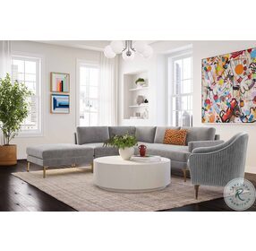 Serena Gray Velvet Large LAF Chaise Sectional with Brass Legs