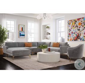 Serena Gray Velvet Large Chaise Sectional with Brass Legs