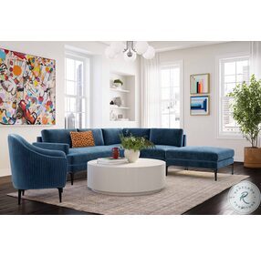 Serena Blue Velvet Large RAF Chaise Sectional with Black Legs
