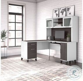Somerset White and Storm Gray 60" L Shaped Home Office Set with Hutch
