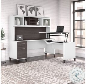 Somerset White and Storm Gray 3 Position Sit to Stand 72" L Shaped Home Office Set with Hutch